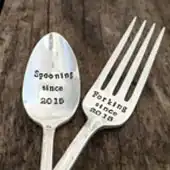 Silverware Set, Spooning Since, Forking Since, Hand Stamped Silver Plated Silverware Set, Custom Stamped, Anniversary Gift, Spoon and Fork