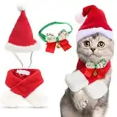 Ugerlov 3PCS Cat/ Dog Christmas Costume Set, Santa Hat with Scarf and Collars Outfit